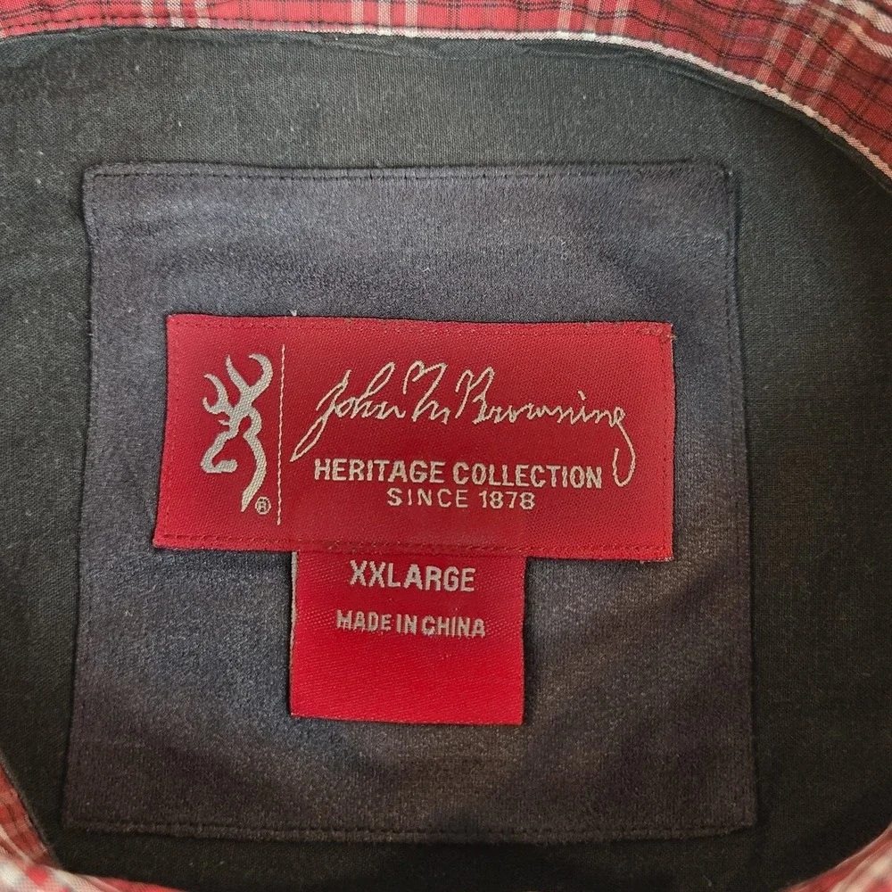 John Browning Heritage Collection Plaid Long Sleeve Pearl Snap Size 2XL‎ Red